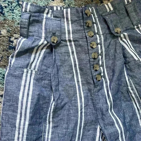 Maeve linen railroad stripe wide leg pocket button fly high waist pants 0 NWT - Picture 2 of 7